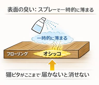 フローリングに猫のおしっこが浸み込んじゃっている